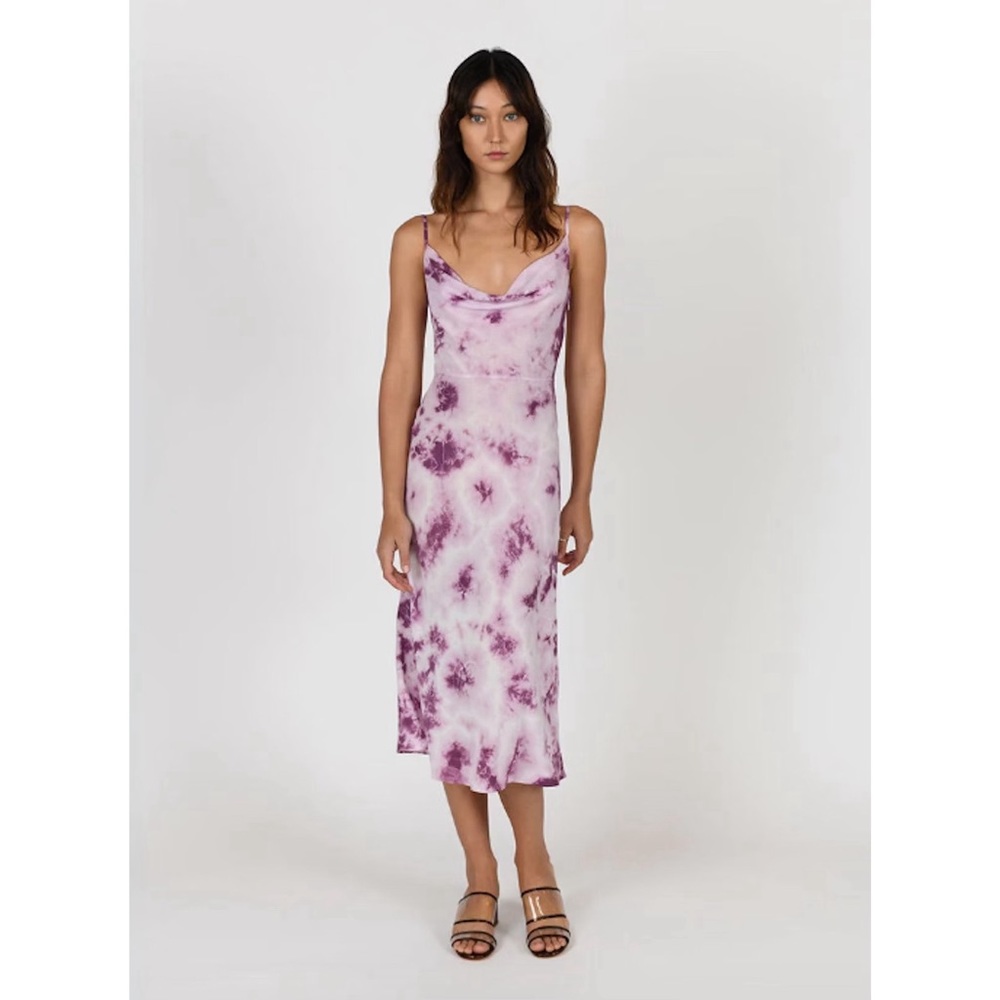 Realisation Par The Capulet Silk Slip Midi Dress in‎ Karma Tie Dye Purple White